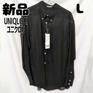 ユニクロ(UNIQLO)の新品 未使用 ユニクロU ボタンダウンシャツ 長袖 ブラック L(シャツ/ブラウス(長袖/七分))