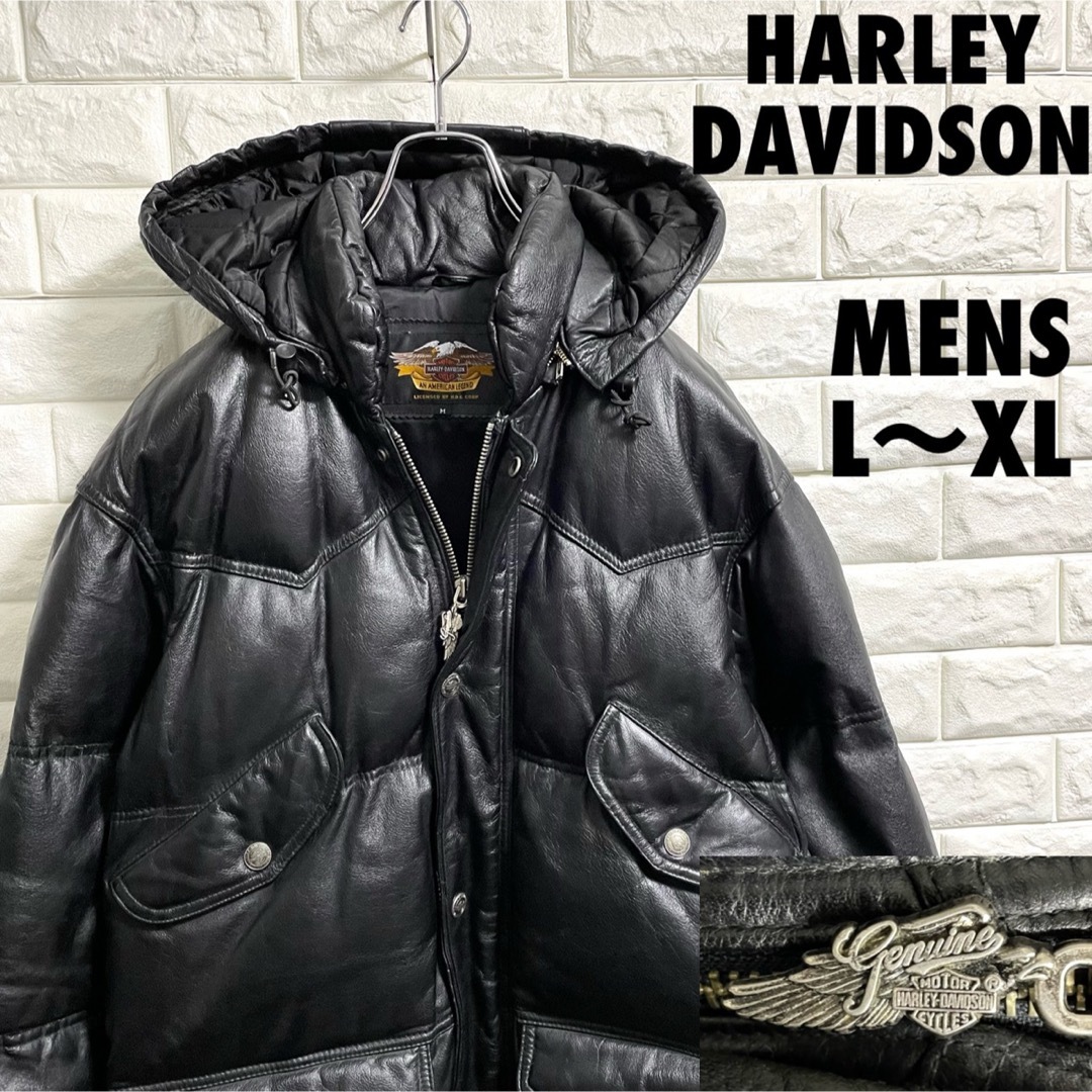 Harley Davidson(ハーレーダビッドソン)のハーレーダビッドソン　レザーダウンジャケット　メンズL〜XLサイズ相当 メンズのジャケット/アウター(レザージャケット)の商品写真
