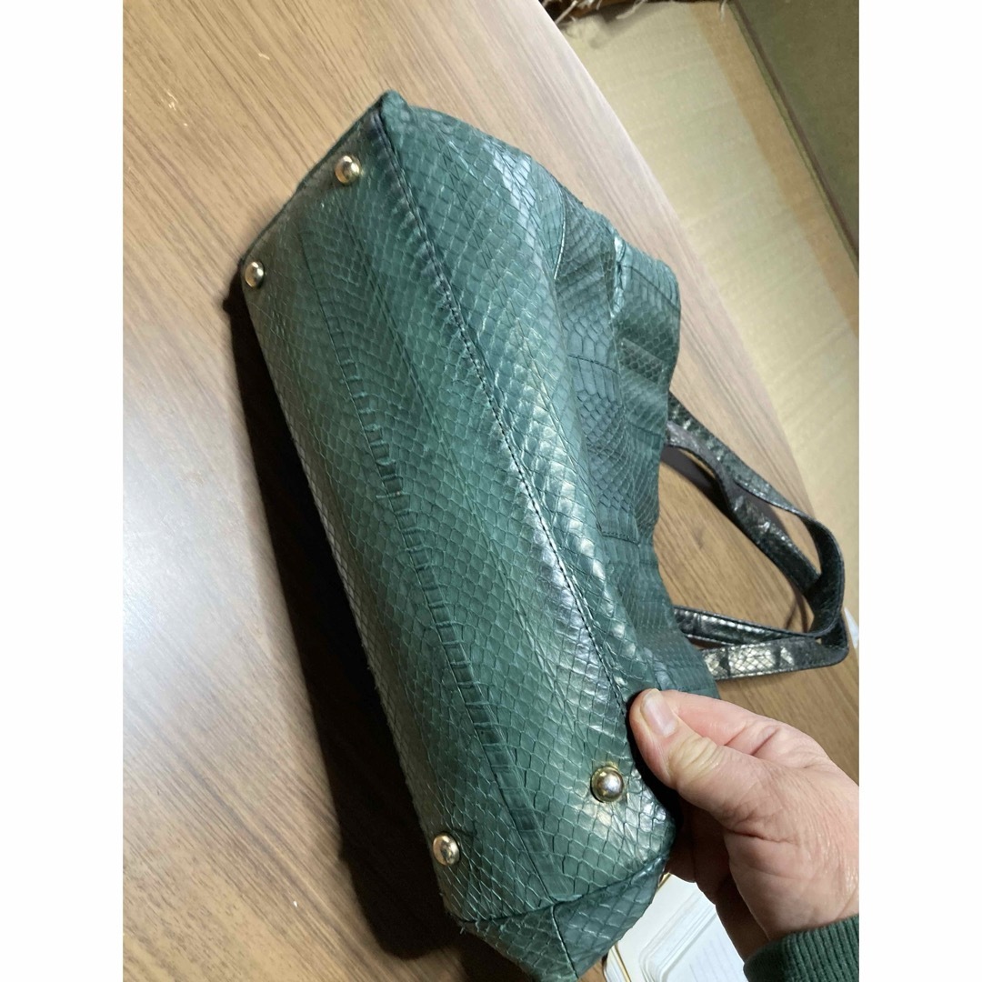 レディース蛇革の緑のバッグ