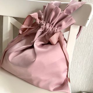 サテン巾着リボントートバッグ　ピンク(トートバッグ)
