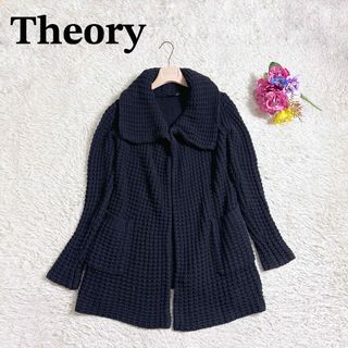 セオリー(theory)の美品 Theory セオリー セーラーカラー 畦 カーディガン カシミヤ 黒(カーディガン)