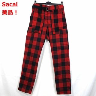 サカイ(sacai)の【極美品】sacai　春夏　ベルト付きバッファローチェックカーゴパンツ　サカイ(ワークパンツ/カーゴパンツ)