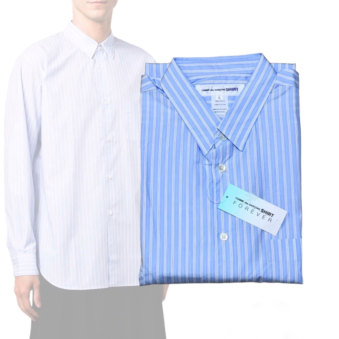 新品 ★ コムデギャルソンシャツ forever ストライプ 長袖 （L）625身幅