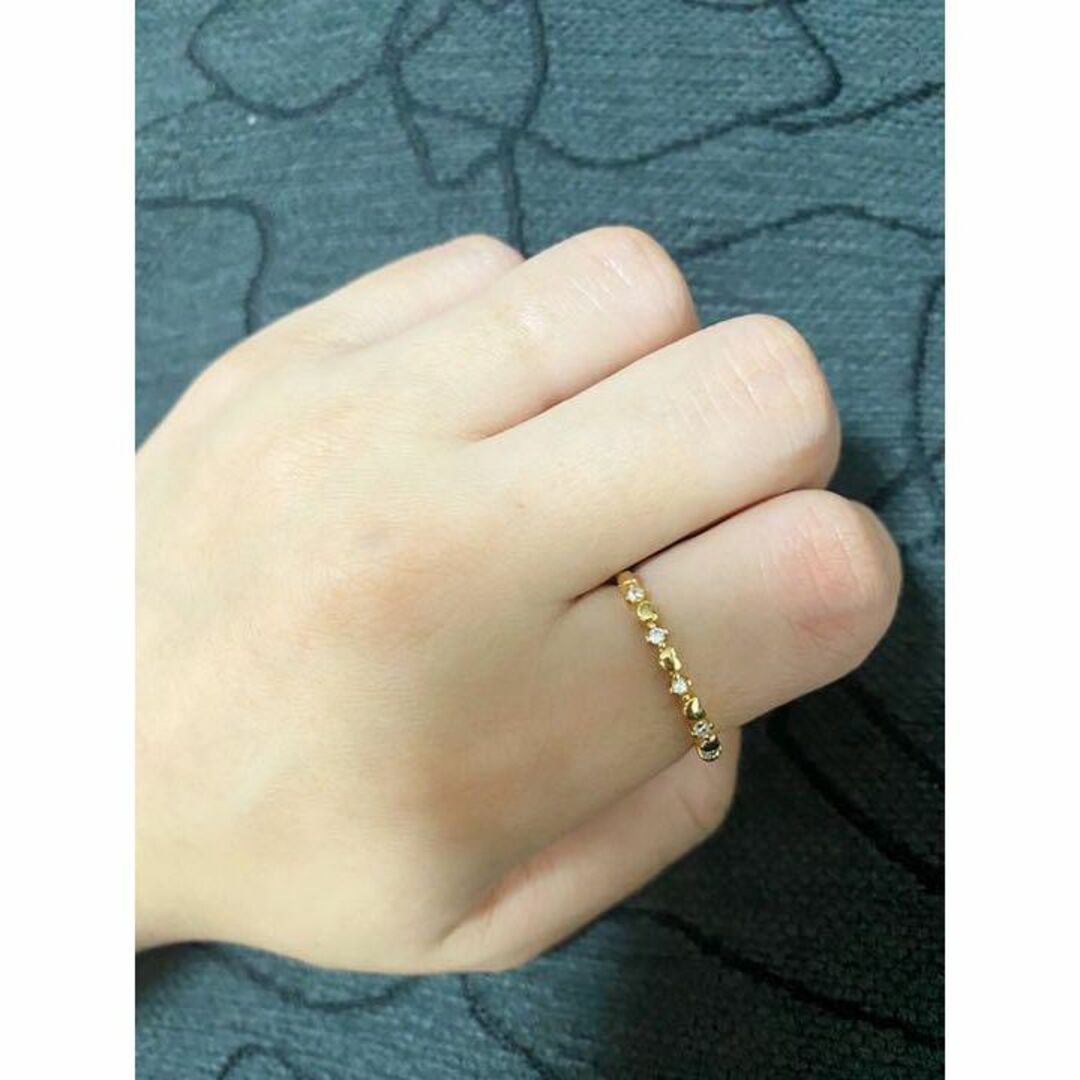（R026G）17号　ゴールド極細の可憐で清楚なハートリング　爪留め仕様 レディースのアクセサリー(リング(指輪))の商品写真