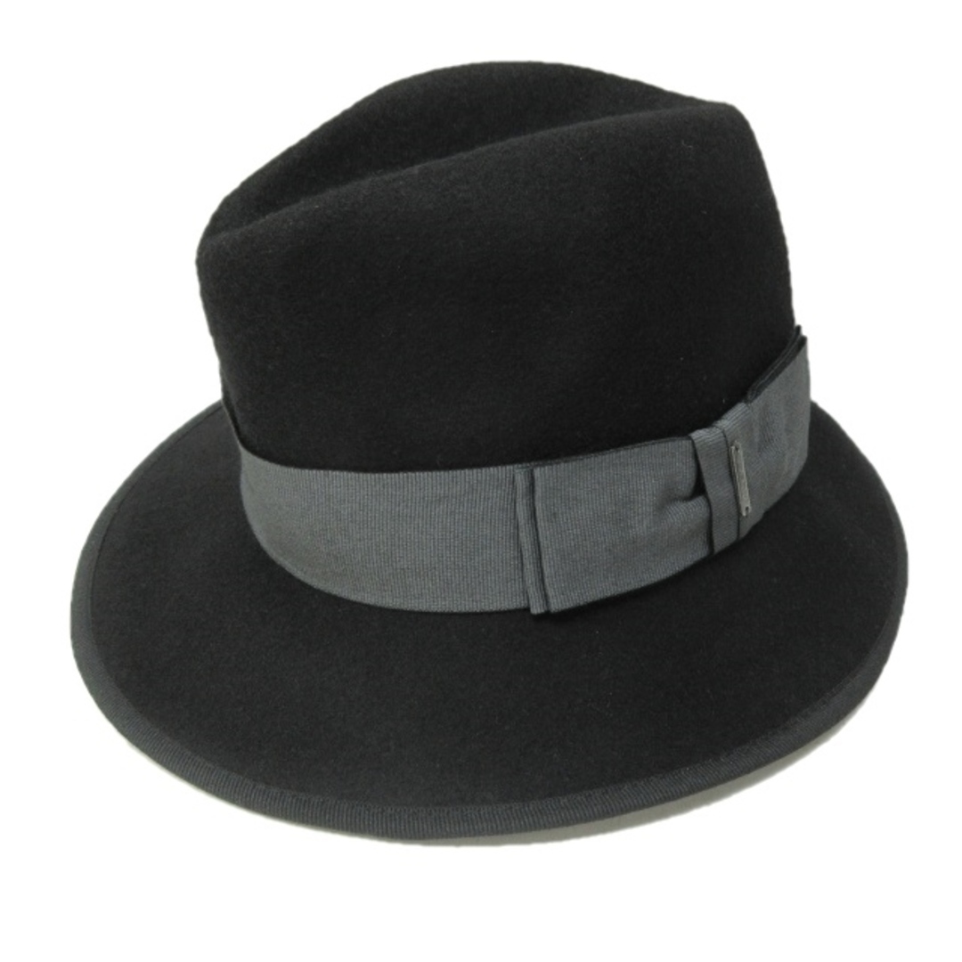 ディーゼル 美品 中折れ帽子 ウールハット リボン 装飾 黒 ブラック 566cm頭周り