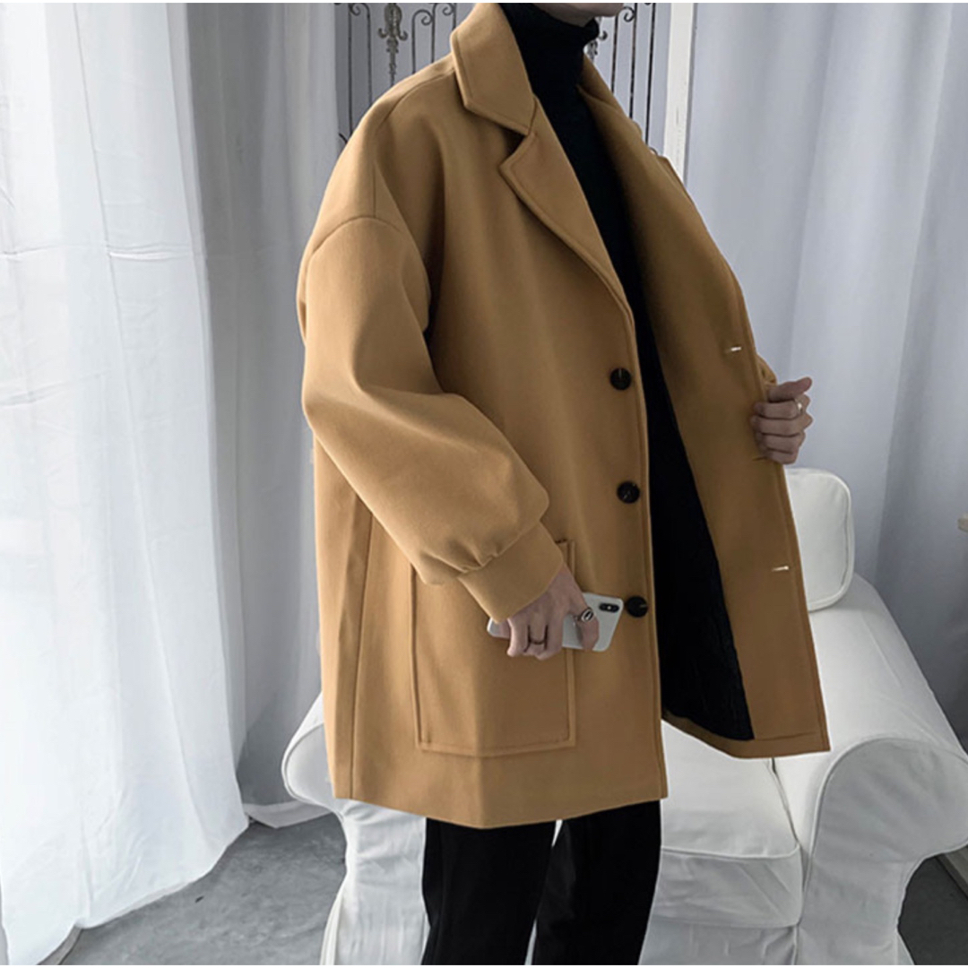 6999円○L ビッグシルエット チェスターコート ロングコート ベージュ メンズのジャケット/アウター(チェスターコート)の商品写真