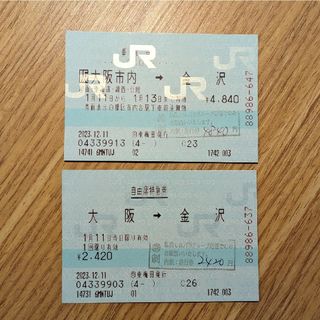 ジェイアール(JR)の【1000円お得!!】大阪→金沢乗車券・特急券(鉄道乗車券)