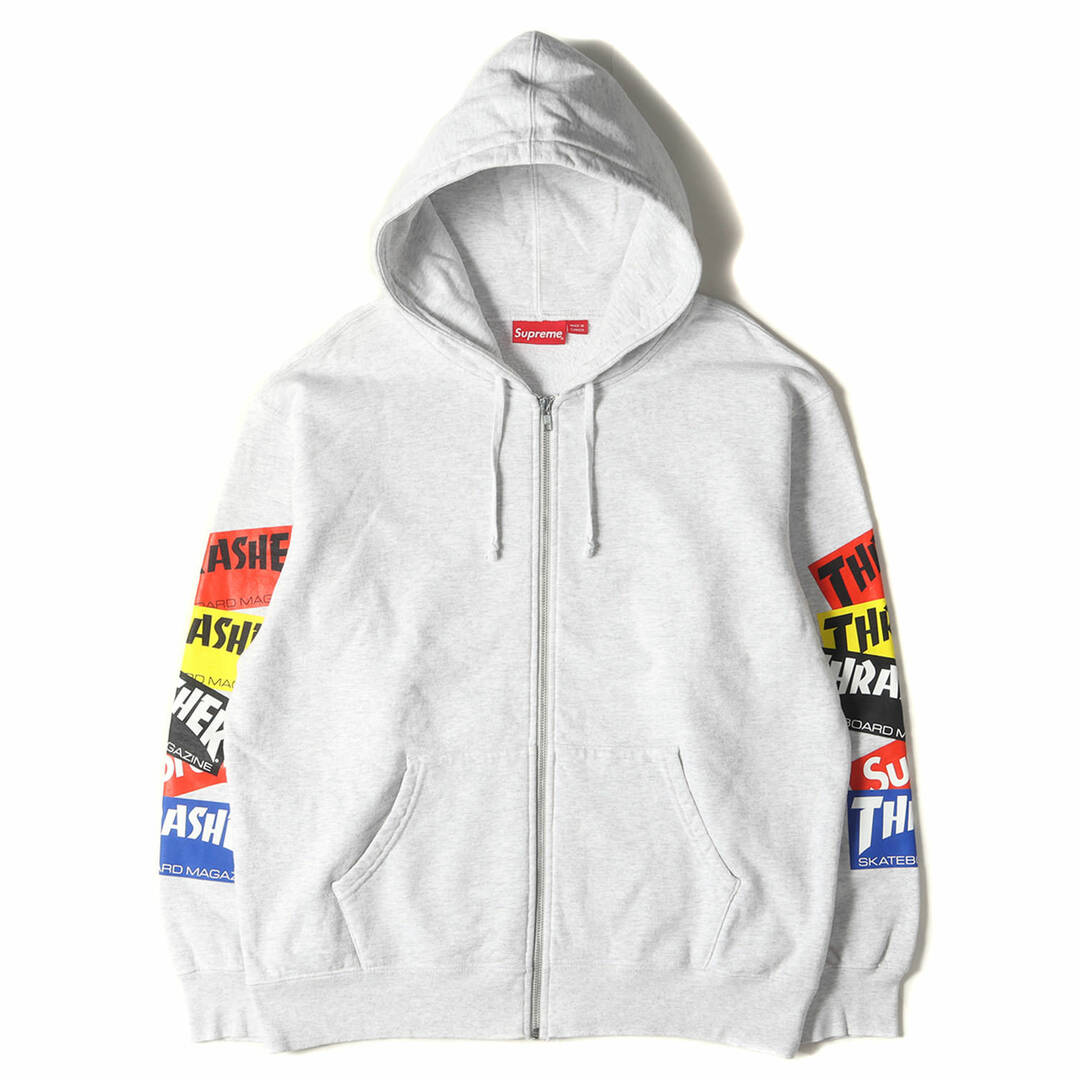 美品 Supreme シュプリーム パーカー サイズ:M 21AW THRASHER コラボ マルチロゴ フルジップ スウェット パーカー Multi Logo Zip Up Sweatshirt カラフル アッシュグレー トップス カットソー カジュアル ストリート ブランド【メンズ】トップス