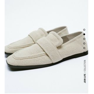 ザラ(ZARA)の新品ZARAスクエアトゥフラットファブリックローファー 38(スリッポン/モカシン)