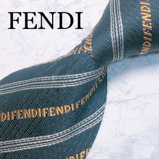 フェンディ(FENDI)のFENDI ネクタイ　FENDI柄　ロゴ入り　ストライプ　ネイビー(ネクタイ)