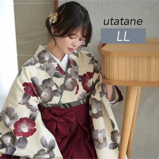 新品【えんじグレーのレトロ椿】utatane ニコアンティーク 袴 LLサイズ(着物)