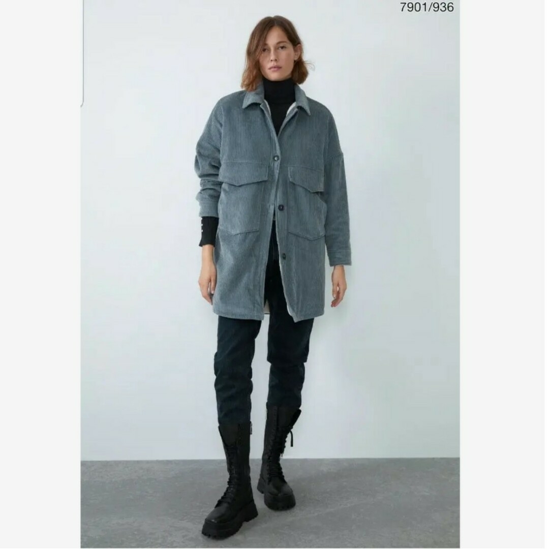 ZARA コーデュロイ×内側ボアジャケットコート ブルーLコート ジャケット ZARA コーデュロイ×内側ボアジャケットコート ブルーLコート ジャケット