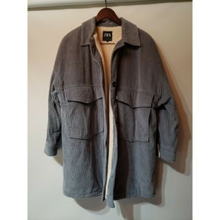 ザラ(ZARA)のZARA コーデュロイ×内側ボアジャケットコート  ブルーLコート ジャケット(ブルゾン)