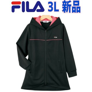 フィラ(FILA)のFILA 新品 パーカー ロング丈 ブラック ピンク レディース　３Ｌ(パーカー)