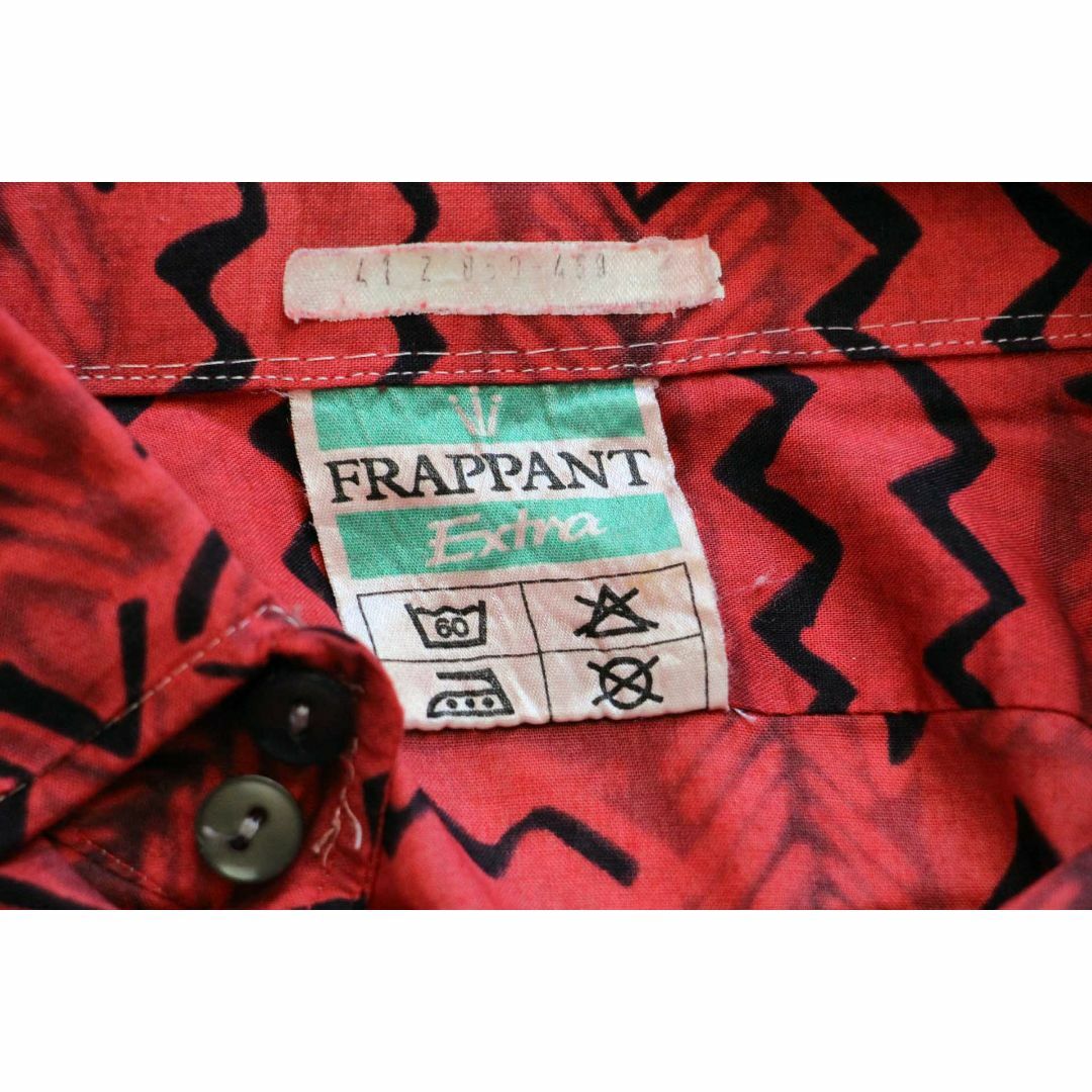 70s FRAPPANT Extra 総柄 シャツ★ビンテージ オールド ユーロ ヨーロッパ フランス フレンチ アート薄赤系×黒×グレー素材