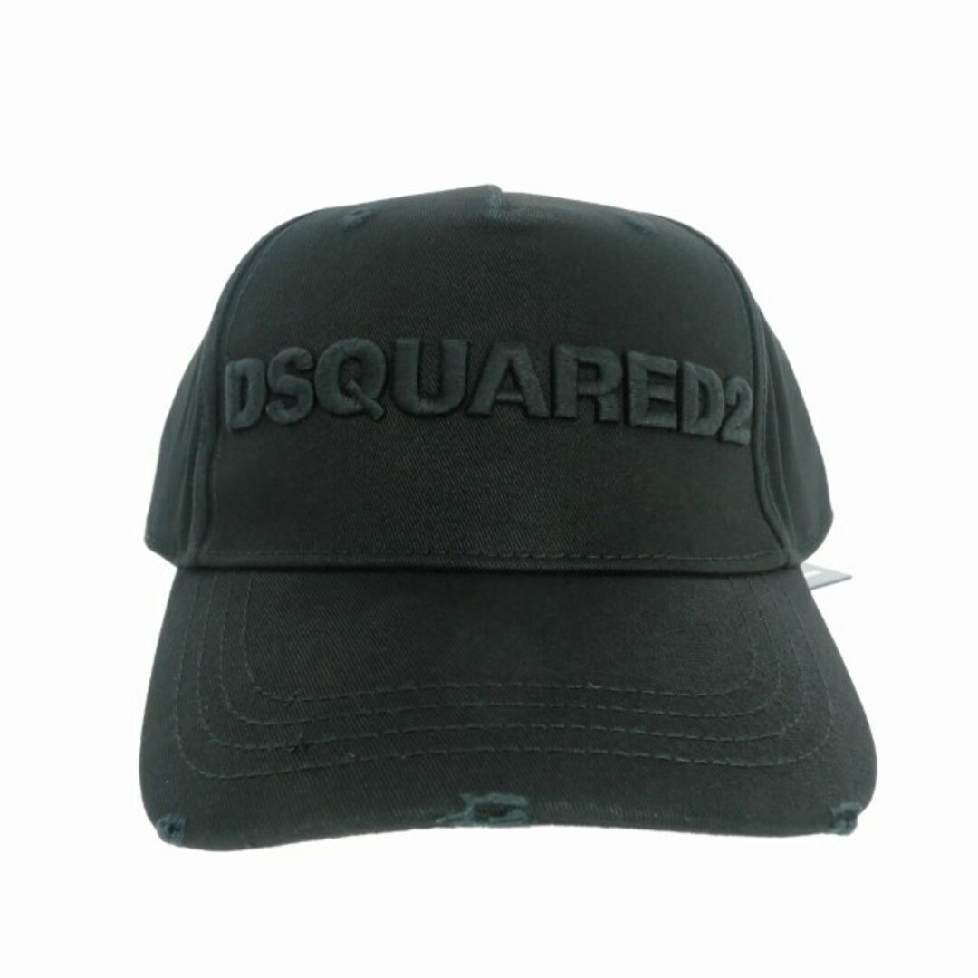 新品未使用　ディースクエアード キャップ 帽子 ダメージ加工 ロゴ刺繍 ブラックキャップ