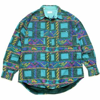 ベネトン(BENETTON)の80s イタリア製 benettonベネトン 総柄 コットン プリントネルシャツ L★オールド ビンテージ ユーロ ヨーロッパ ネイティブ柄 アート(シャツ)