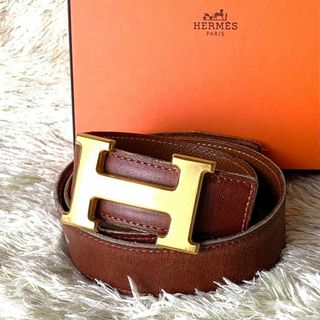 エルメス(Hermes)の【美品】エルメス ベルト コンスタンス リバーシブル 濃茶 茶 ゴールド 95(ベルト)