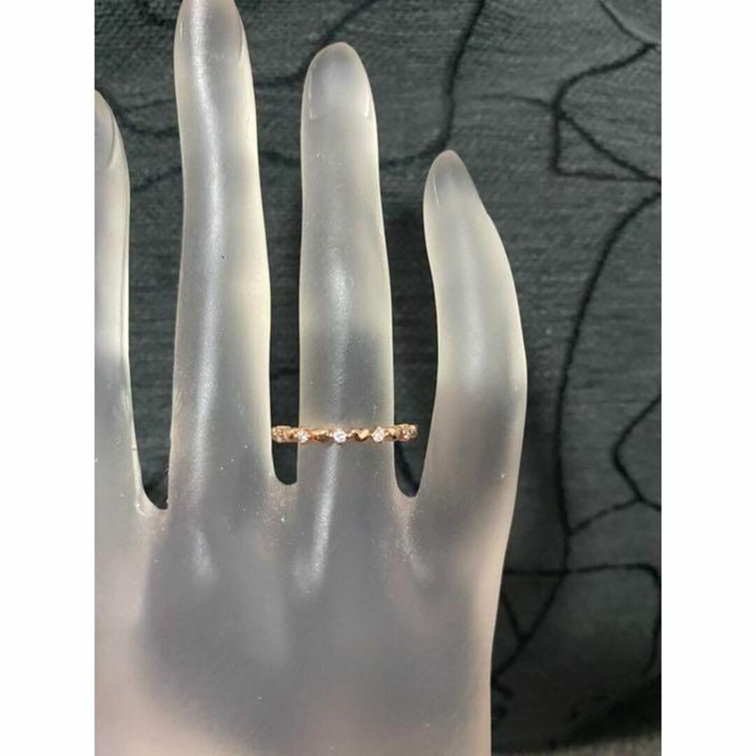 （R026P）11号　ピンクゴールド極細の可憐で清楚なハートリング　爪留め仕様 レディースのアクセサリー(リング(指輪))の商品写真