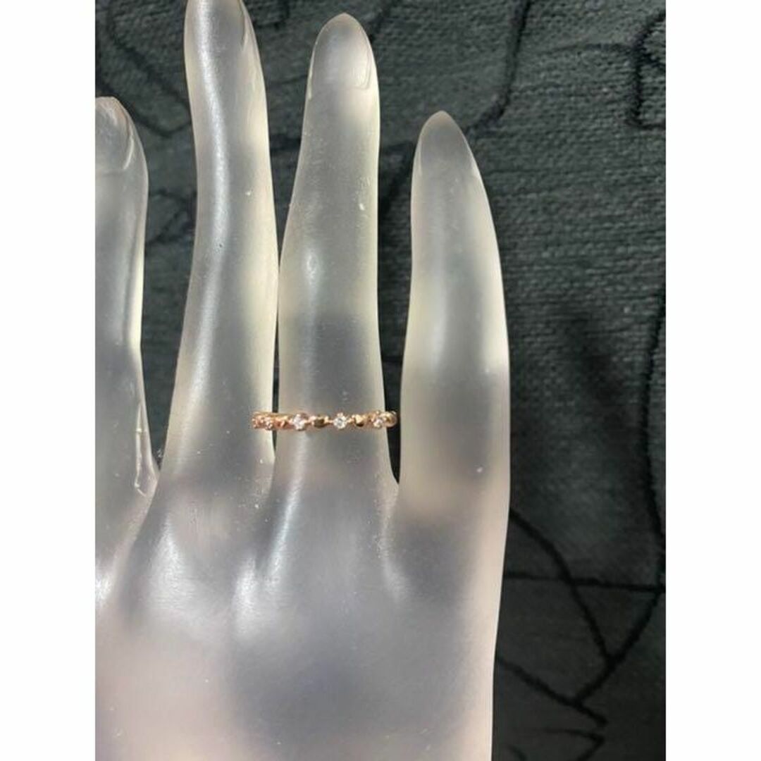 （R026P）11号　ピンクゴールド極細の可憐で清楚なハートリング　爪留め仕様 レディースのアクセサリー(リング(指輪))の商品写真