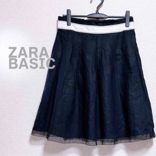 ザラ(ZARA)のZARA BASIC ザラベーシック　スカート　ボックスプリーツ　黒　ブラック(ひざ丈スカート)