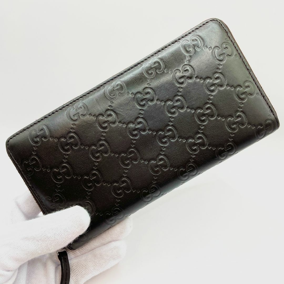 【極美品】グッチ シマ 長財布 GG ラウンドジップファスナー ダークブラウン