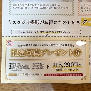 キタムラ(Kitamura)の【 当日または翌日発送 】 スタジオマリオ 無料 撮影 クーポン(その他)