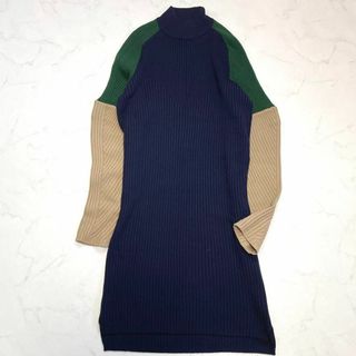 ミュベール(MUVEIL)の美品♪MUVElL ミュベール   ハイネックリブニットワンピース  ひざ丈38(ひざ丈ワンピース)