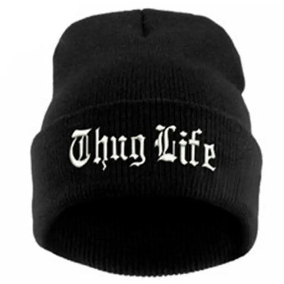 【※コメント専用ページ】Thug life 2pac  ニットキャップ　ニット帽 メンズの帽子(ニット帽/ビーニー)の商品写真