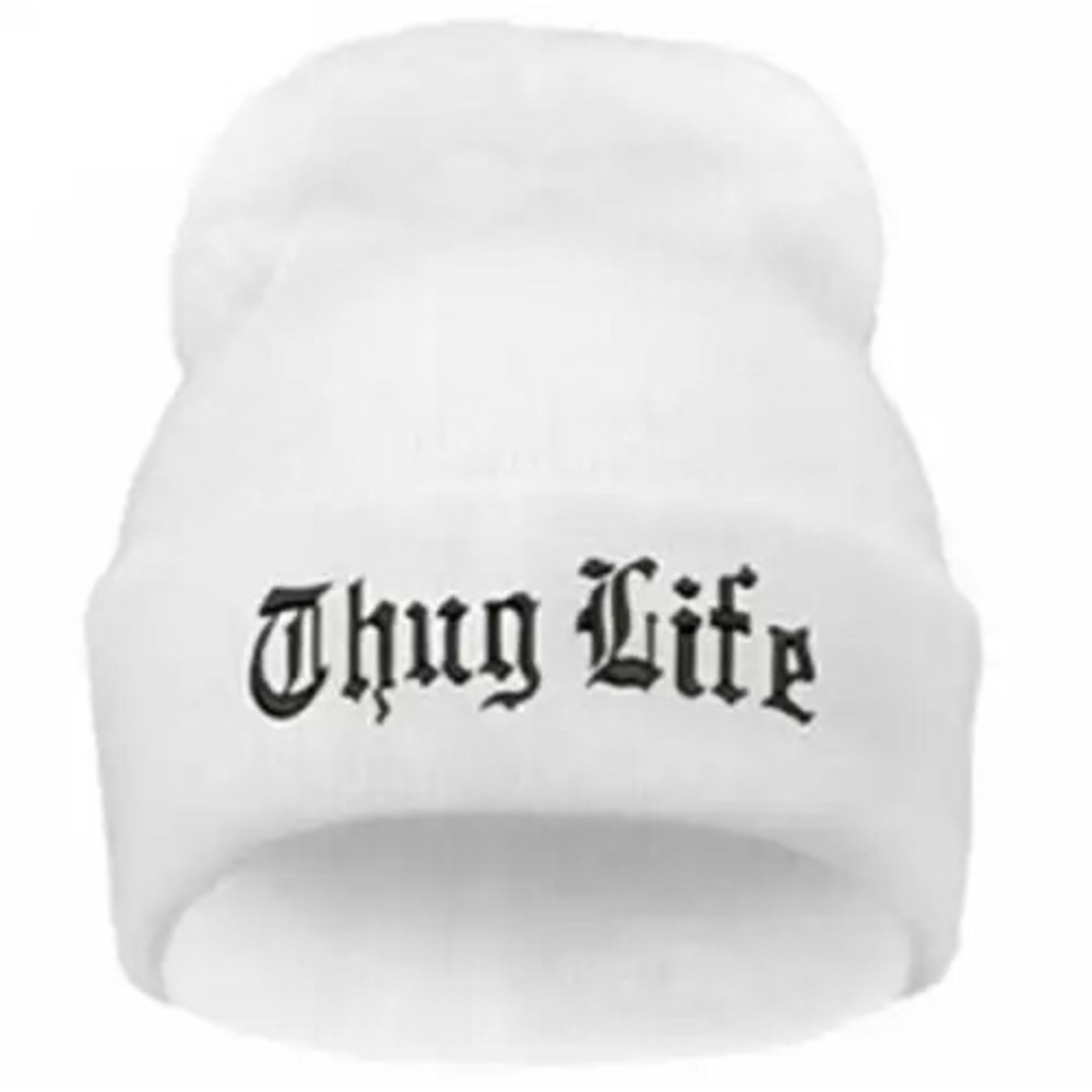 【※コメント専用ページ】Thug life 2pac  ニットキャップ　ニット帽 メンズの帽子(ニット帽/ビーニー)の商品写真