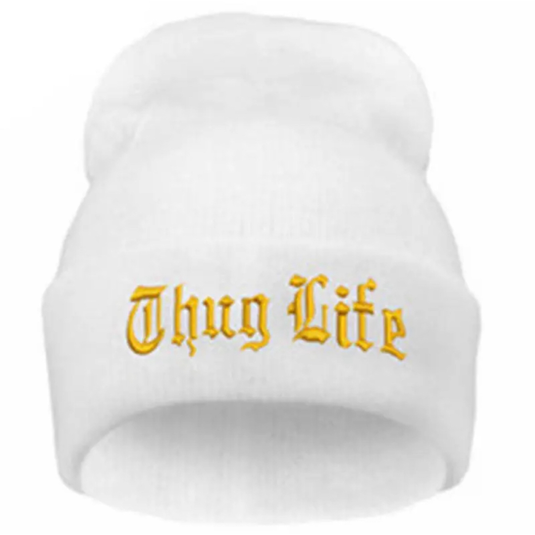 【※コメント専用ページ】Thug life 2pac  ニットキャップ　ニット帽 メンズの帽子(ニット帽/ビーニー)の商品写真