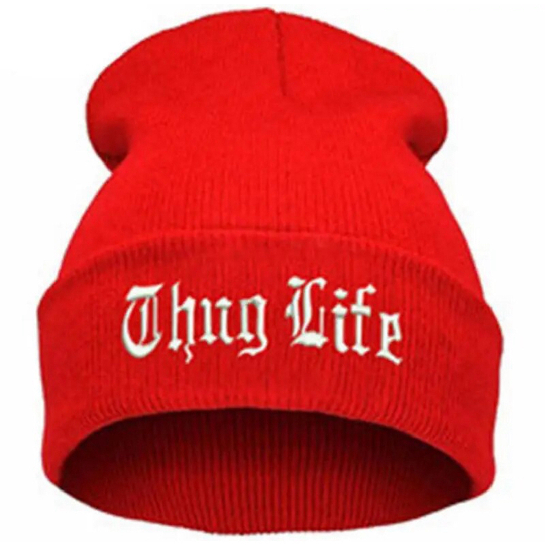 【※コメント専用ページ】Thug life 2pac  ニットキャップ　ニット帽 メンズの帽子(ニット帽/ビーニー)の商品写真