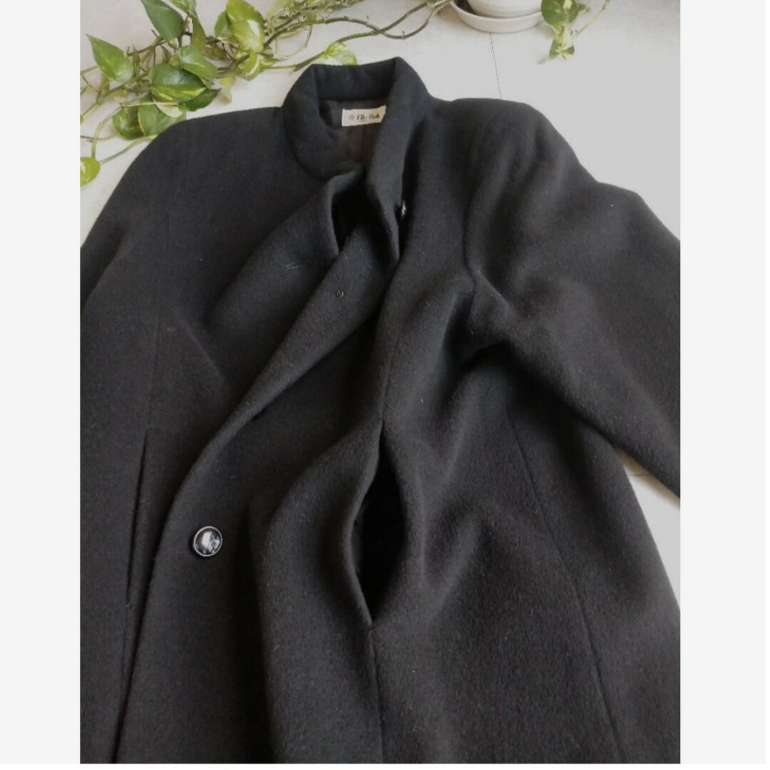 エルバリ♡日本製♡毛＆アンゴラ♡黒色♡極暖♡ノーカラー♡ピーコート❤ レディースのジャケット/アウター(ピーコート)の商品写真