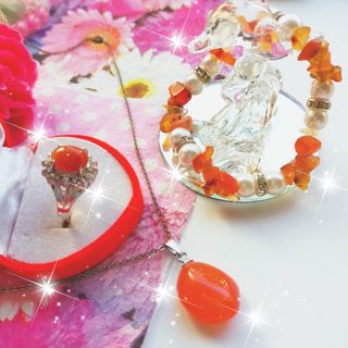 ３品【赤の国の姫】  天然石セット✿赤瑪瑙リング＆天然石 ネックレスセット(ネックレス)