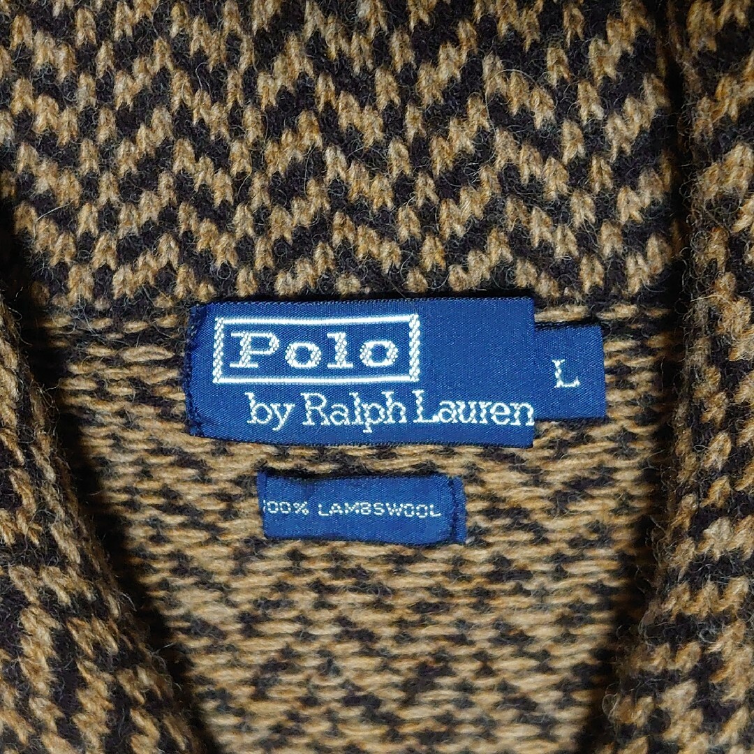 POLO RALPH LAUREN(ポロラルフローレン)の★新品同様★ラルフローレン　ショールカラーカーディガン　ブラウンヘリンボーン　Ｌ メンズのトップス(カーディガン)の商品写真