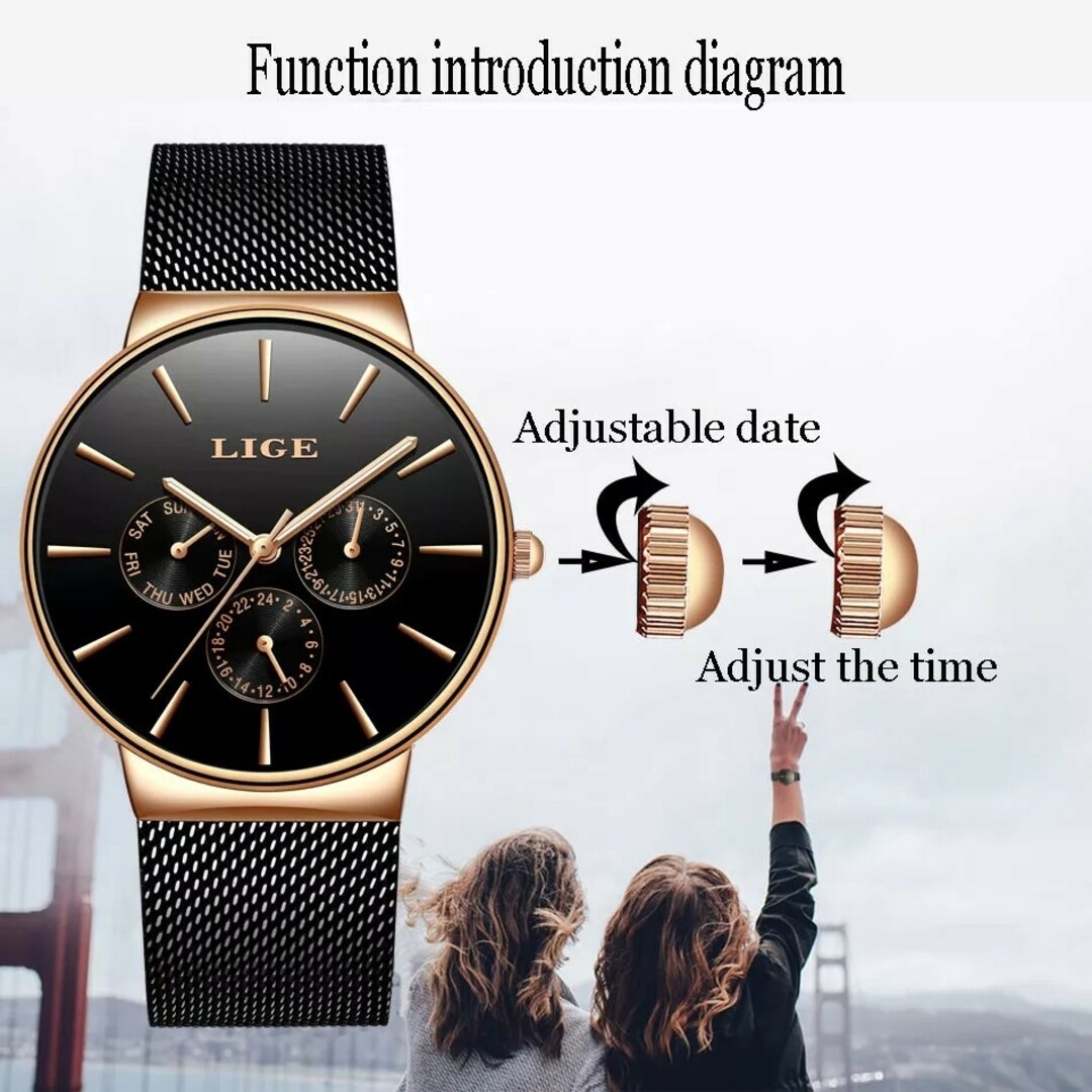 LIGE  腕時計　レディース　ブラック レディースのファッション小物(腕時計)の商品写真