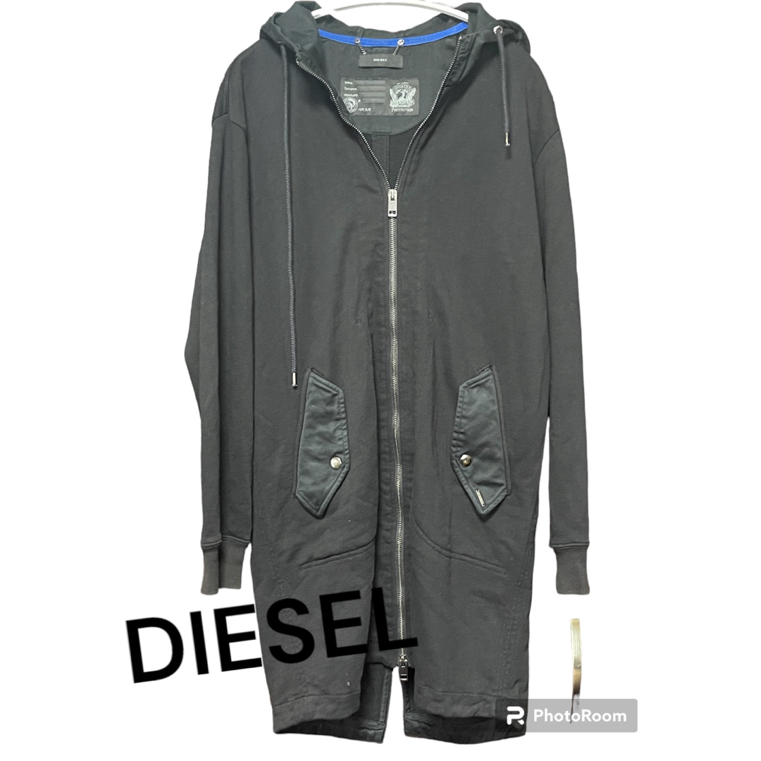 メンズ美品 DIESEL ロングパーカー 黒