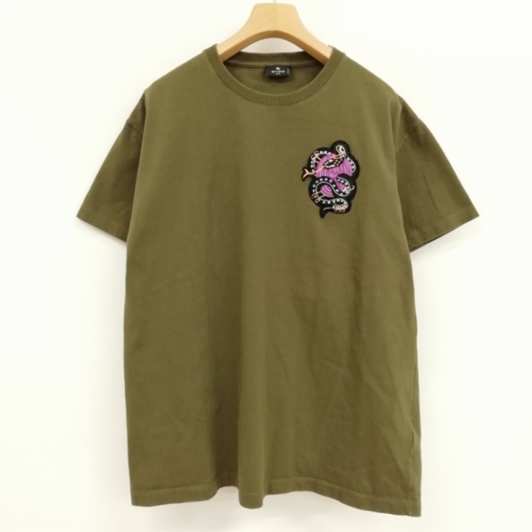 66cm袖丈22SS Tシャツ カットソー スネーク 蛇 刺繍 半袖 XS オリーブ