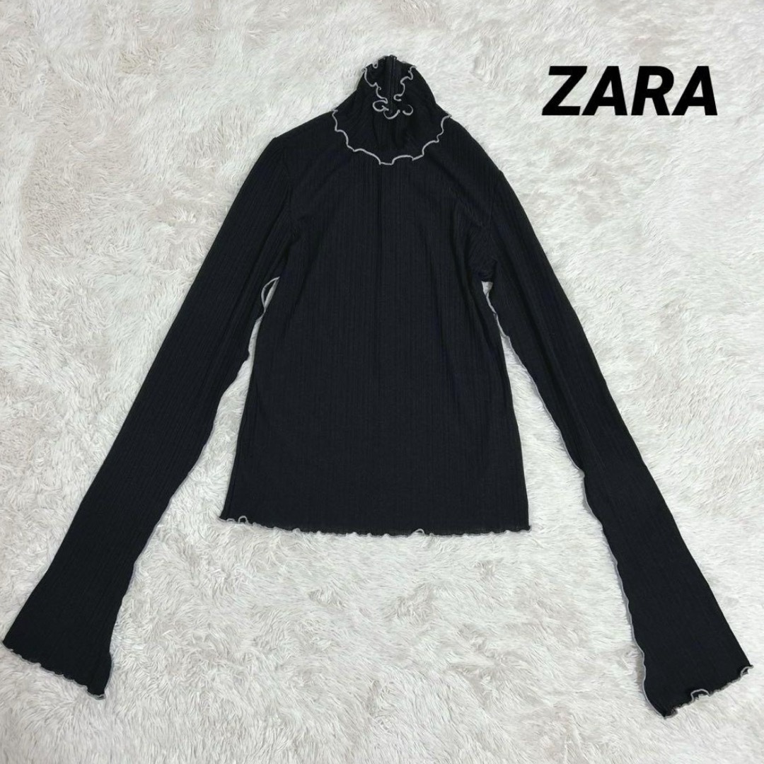ZARA(ザラ)のZARA メロウバイカラートップス 袖フレア リブ レディースのトップス(カットソー(長袖/七分))の商品写真