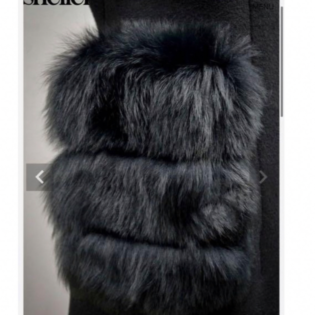 eimy istoire(エイミーイストワール)のsheller Ladyラインポケットファーコート ブラック シェリエ レディースのジャケット/アウター(毛皮/ファーコート)の商品写真