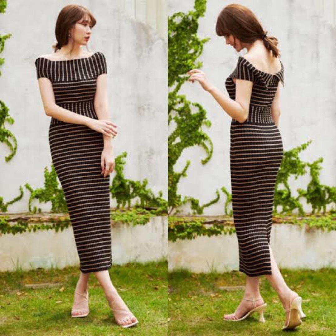 小嶋陽菜Herlipto Stripe Ribbed-Knit Midi Dress