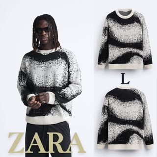 ザラ(ZARA)のZARA　ザラ　ピクセル ジャカード セーター  L(ニット/セーター)