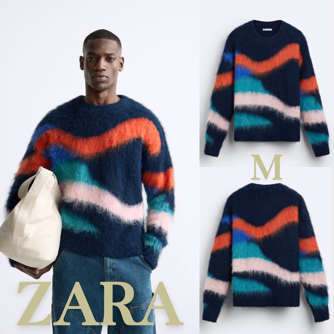 ZARA(ザラ)のZARA　ザラ　ブラッシュフィニッシュ ジャカードセーター  M　　メンズ メンズのトップス(ニット/セーター)の商品写真