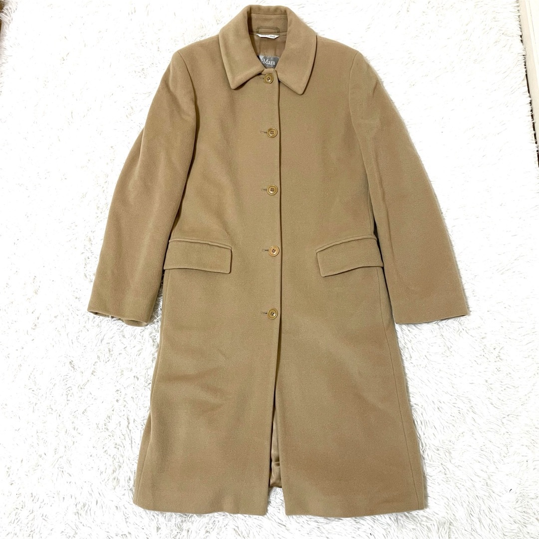 Max Mara(マックスマーラ)のマックスマーラ　アンゴラ混　ロングコート　ガウン　ステンカラー　キャメル　XL  レディースのジャケット/アウター(ロングコート)の商品写真