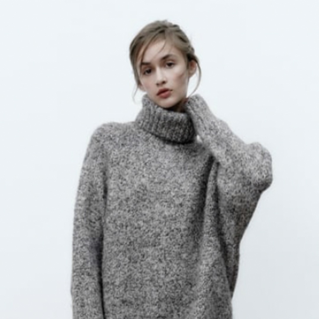 ZARA(ザラ)のザラ　zara   タートルニット　杢グレー レディースのトップス(ニット/セーター)の商品写真