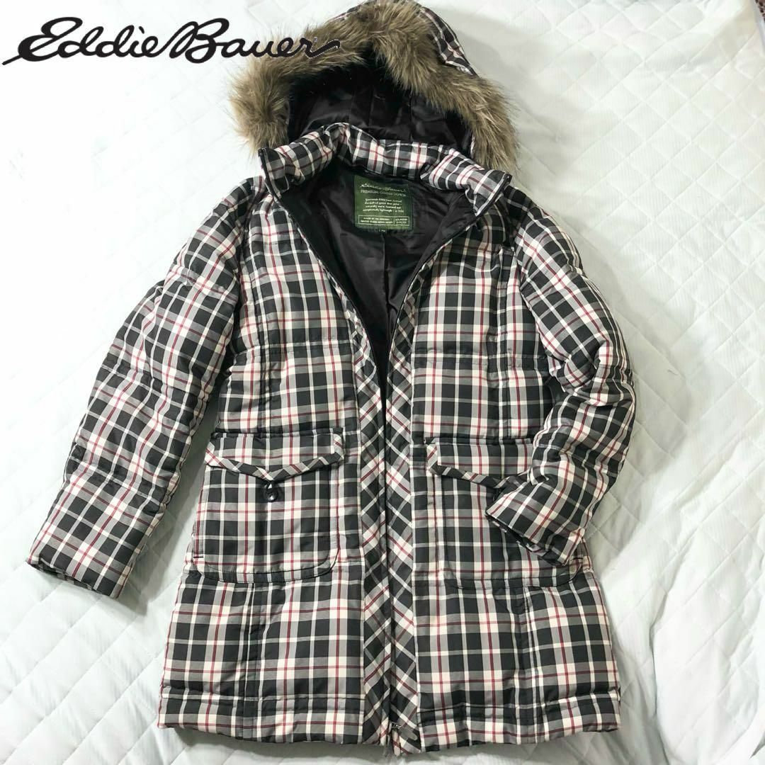 Eddie Bauer(エディーバウアー)の【美品！グースダウン！フーディ！】Eddie Bauerチェックダウンコート！ レディースのジャケット/アウター(ダウンコート)の商品写真