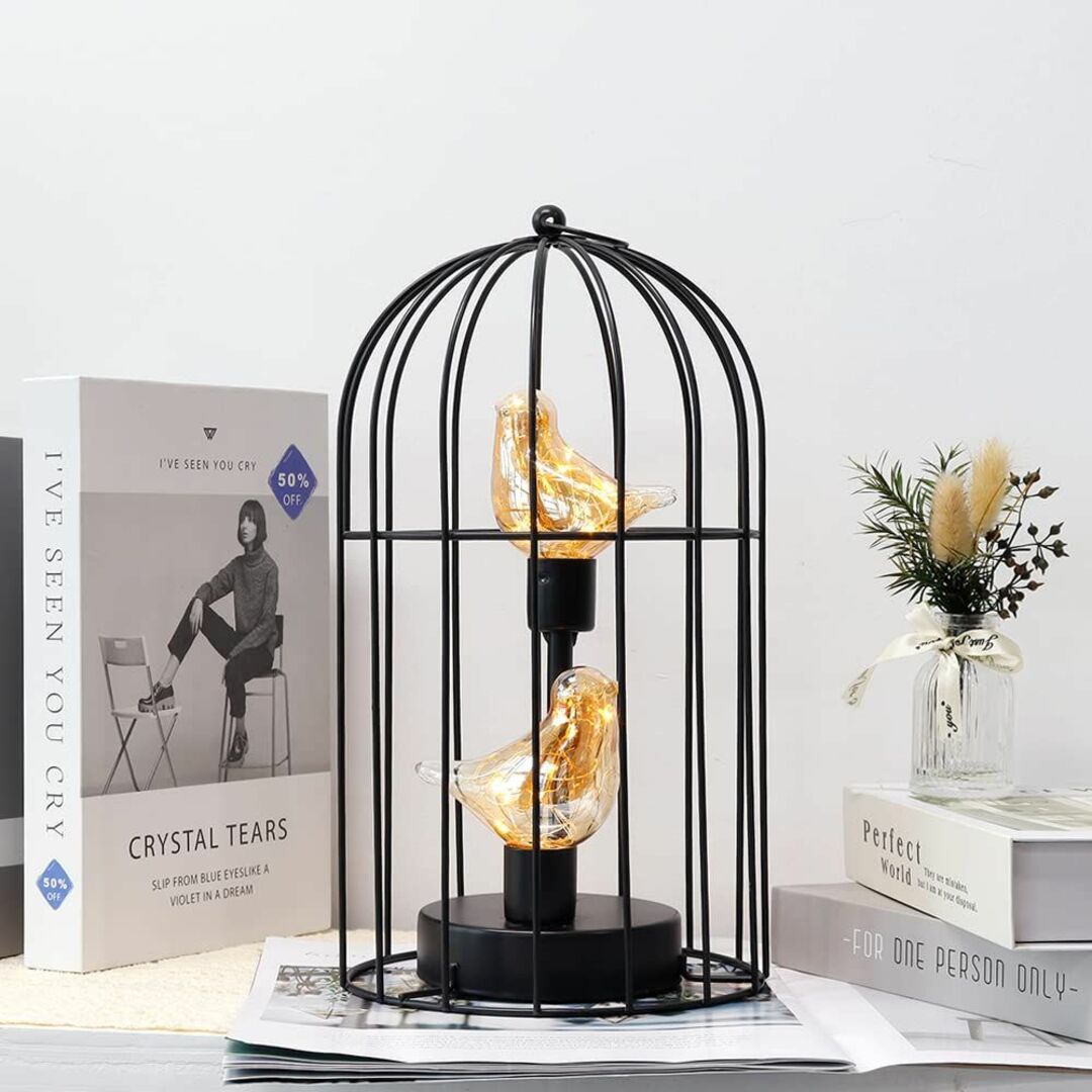 JHY DESIGN 電池式テーブルランプ 高さ30cm 置き型 かわいい鳥かご インテリア/住まい/日用品のライト/照明/LED(その他)の商品写真