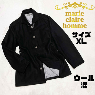 マリクレール(Marie Claire)のmarie claire homme ウール混 ブラック コート XL(ステンカラーコート)