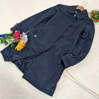 エディーバウアー(Eddie Bauer)の【エディーバウアー】ステンカラーコート　美品　S相当　ネイビー　レディース(トレンチコート)