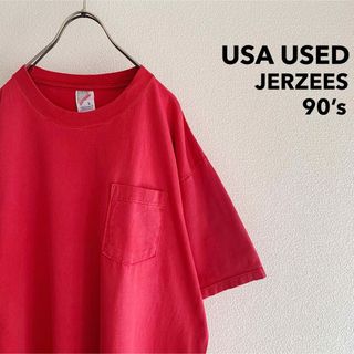 ジャージーズ(JERZEES)のUSA製 90’s “JERZEES” T-shirt / 赤 ポケT グランジ(Tシャツ/カットソー(半袖/袖なし))